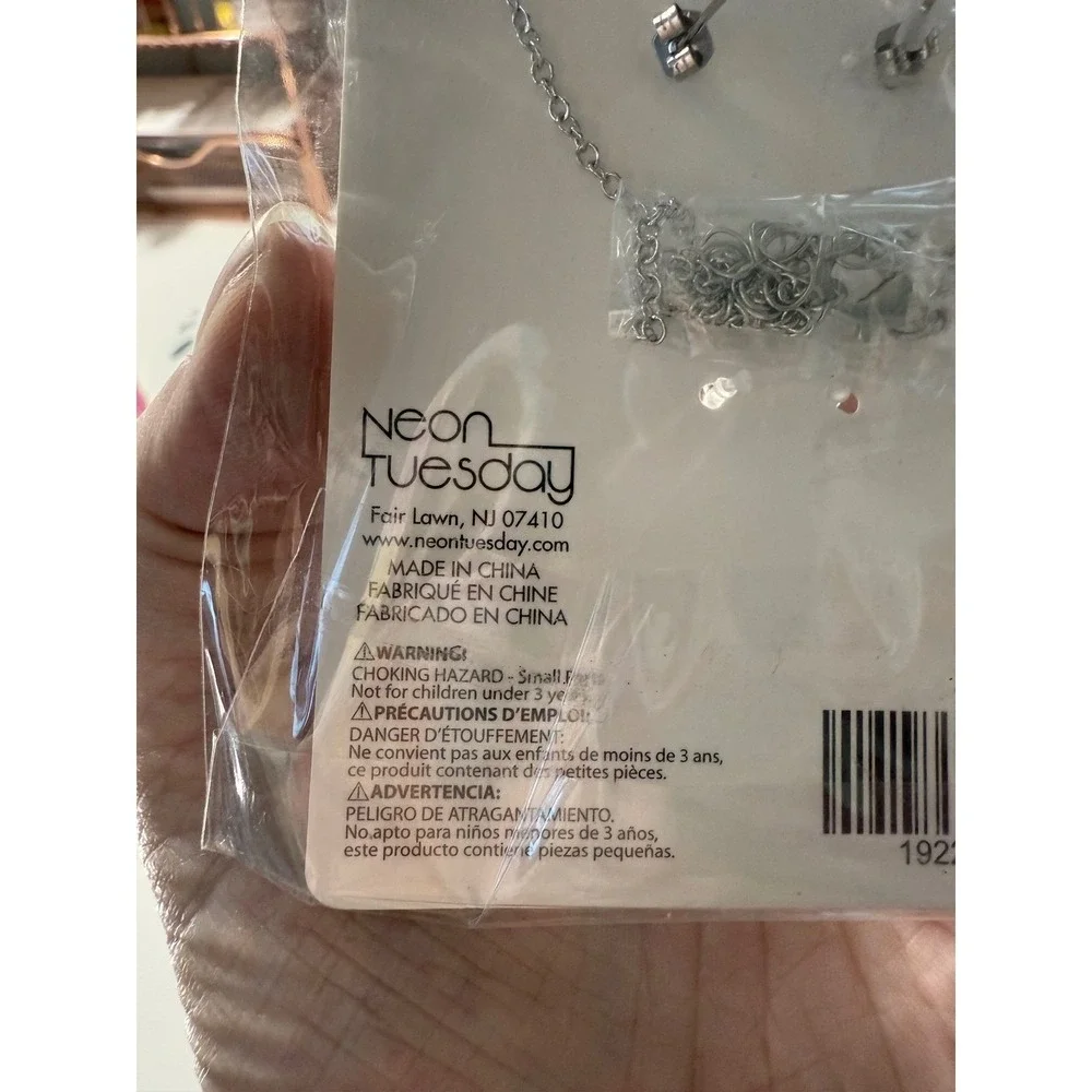 Sanrio Kuromi Pendant Necklace & Stud Earrings Jewelry Set Neon Tuesday NIB